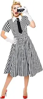 [Haysandy] Women's Stripes Print Shirt Dress Black and White Striped Dress Vintage Button Belted Short Shirt Dress with Tie