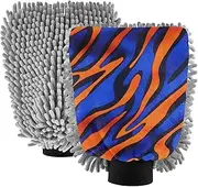 XYMZR Orange Blue Texture Absorbent Microfiber Car Wash Mitt, Funny Cute Anime Scratch Free for Cars Cleaning, Home Cleaning Mitts, 2 Pack, 10.24” L x 7.09” W