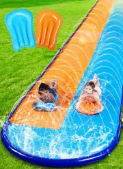 22.5ft Double Water Slide, Heavy Duty Lawn Water Splash Slip and Slide with S...