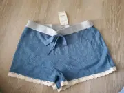 LEMON Cozy Cashmere Eyelet Bella Blue Lounge Sleepwear Shorts Womens Sz L