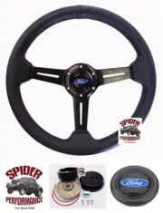 75-77 Bronco 70-77 Ford pickup leather steering wheel BLUE OVAL 13 1/2" DRIFTER (for: Ford)