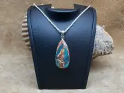 Pendant (P208) Navajo Turquoise, Spiny Oyster & Copper Conglomerate