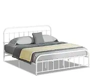 ALFORDSON Metal Bed Frame King Size, Minimalist Bed Platform with Reinforced Steel Frame, Industrial Railing-Style Mattress Foundation with Ventilated Design & Rust-Resistant Finish, White