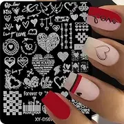 Valentine's Day Nail Art Stamping Plate Kit,Love Heart Butterfly Flower Cat Design Stamp Templates,Love Words Stamp Templates Kit,Valentines Day Romantic Metal Nail Plates for DIY Printing Decor 4Pcs