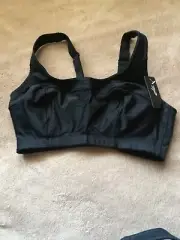 Elila 36E/DD Black Microfiber Soft Cup Sports Bra Style 1620 NWT