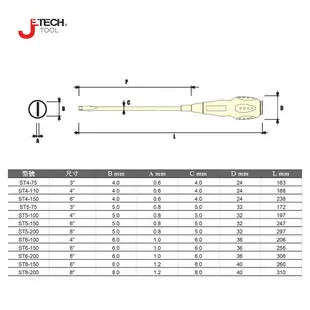 【JETECH】軟柄強力起子 一字型 5㎜×6"-GC-ST5-150(-)-1490 日本設計，符合亞洲手型