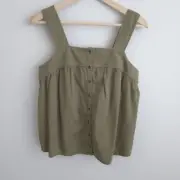 NEW Old Navy Women's Green Sleeveless Button Front Twill Top Square Neck Size S