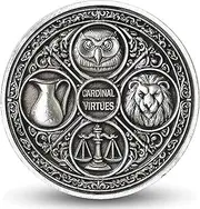 Christian Cardinal Virtues Challenge Coin - Inspirational Gift with Symbols of Wisdom, Courage, Justice, and Temperance