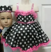TAP COSTUME DANCE Black White Polka Dot Sequin Ruffle Pillbox Hat