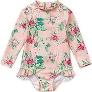 [BONVERANO] Little Girls Swimsuit UV Protection Flowers Swimsuit with Sun Hat