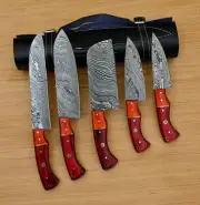 5pcs Handmade Damascus Steel Chef Knife Kitchen Set For Mincing & Chopping