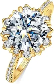 [BAGUTTA PAVONE] 0.5/1.5/2/3CT Moissanite Flower Halo Engagement Rings for Women, D Color VVS1 Wedding band Moissanite Ring,Promise Ring S925 Sterling Silver with 18K Gold plated for Women Size 4-10