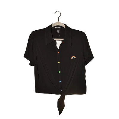 HOT TOPIC NEW $27 Rainbow Buttons Tie Front Woven Button Down Shirt Medium