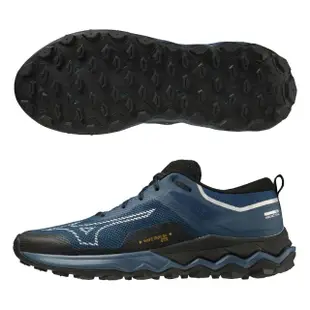 【MIZUNO 美津濃】慢跑鞋 男鞋 運動鞋 緩震 WAVE IBUKI 4 GTX 一般型GORE-TEX 黑藍 J1GJ225951(985)