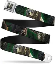 [Buckle-Down] Seatbelt Belt - The Jungle Book 5-Animal Poses/Leaves Greens - 1.5" Wide