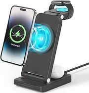 Besswin 3 in 1 Charging Station for Apple Devices, 15W Fast Wireless Charger for iPhone 16 15 14 13 12 11 X Pro Max & for Apple Watch 8/7/SE/6/5, Wireless Charging Stand Compatible with AirPods 4/3/2