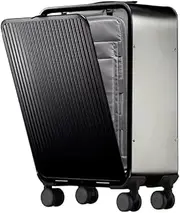 [ANNI RIEL] All Aluminum Magnesium Alloy Hardside Carry on Luggage Airline Approved, Zipperless Metal Hardshell Suitcases with Spinner Wheels, Checked Metal Rolling Luggage for Travel, Business, Black,