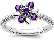 [Stackable Expressions] 2.5mm 925 Sterling Silver Polished Prong set Stackable Amethyst Ring Size 5-Stackable-Ring for Women