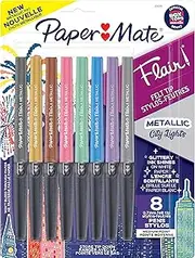 Paper Mate Flair Pens, Metallic Felt Tip Pens, City Lights, Glittery Ink Shines on White Paper, Assorted Colors, 8 Count