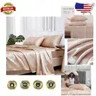California King Satin Bed Sheets Set - 4 Pcs Luxury Silky Bedding in Champagne