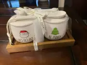 Rae Dunn Christmas "HO HO HO" and "BE MERRY" Jam and Jelly Set w/ Spoons - NEW