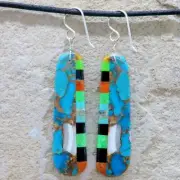 Santo Domingo- Native American Turquoise Multi-Stone Earrings Ronald Chavez