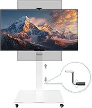 Rolling TV Stand with Handle Lift,Mobile TV Cart for 42-75inch TVs with Rotating,Portrait to Landscape,Height Adjustable Portable TV Stand with Wheels Holds up to 110lbs,Max VESA 600x500mm (white)