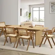 Oikiture Modern Wooden Dining Set – 180cm Walnut Rectangular Table with 6 Matching Chairs for Dining Room or Kitchen