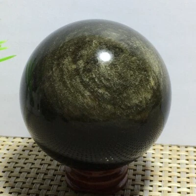 360g NATURAL CATS EYE OBSIDIAN QUARTZ CRYSTAL SPHERE BALL RARE N376