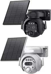 6MP 12X Solar Camera Outdoor Security Camera 7800mAh Rechargeable Battery 5W Solar Panel PIR Human Detection PTZ Camera(White WiFi 128GB)
