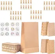 Kraft Paper Bag, 50 PCS Party Baking Kraft Paper and 50 Count Wooden Clips，Paper Bag Gift Packaging Bag Paper Bag Food Gift Paper Bag Wave Paper Bag for Food Shopping, Recycling, Trash