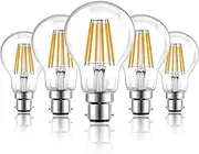 Bonlux 8W B22 Bayonet Dimmable LED Antique Filament Bulb Warm White 2700K A60 GLS Shape BC LED Vintage Edison Light Bulb 60W-80W Incandescent Replacement (5-Pack, Dimmable)
