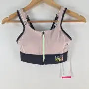 NEW ROckwear womens sports bra crop top size 6 latte pink zip 109754