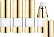 BOSMIOW 4Pcs 15ml/0.5oz Clear Plastic Airless Pump Bottles with Gold Head Empty Refillable Vacuum Bottles Travel Size Cosmetics Sample Storage Jars for Lotion,Shampoo,Hand Soap,Face Cream