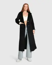[Belle & Bloom] Walk My Way Wool Blend Oversized Maxi Coat - Black