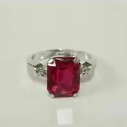 2.30 Ct Emerald Cut Simulated Ruby Ring Free Pendant 14k White Gold Plated