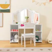 Costway2 In 1 Kids Vanity Table and Chair Set with Removable Tri-fold Mirror for Girls Aged 3+