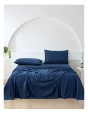 [Essn] Cotton Sateen Sheet Set Single Bed in Navy