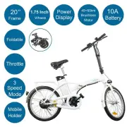 Best Value 20" Electric Bike City Foldable Ebike 10Ah White Throttle Budtrol 17