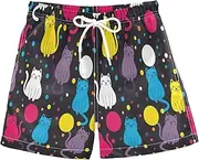 [RPLIFE] Kids Swim Trunks for Boys, Anti Chafe Swim Trunks for Boys 2 T, Colorful Cartoon Cats