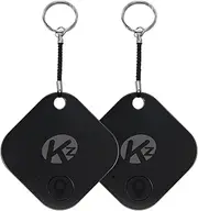[KZO] Bluetooth Air Tracker Tag 2 Pack, iOS and Android Compatible, Find Nearby, Phone Finder, Loud Ring, Replaceable Battery, for Keys/Backpacks/Wallets, Black