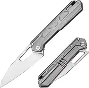 TACRAY Titanium Folding Knife, 10Cr15MoV Steel Blade EDC Pocket Knife, Lightweight Frame Lock Outdoor Utility Knife for Camping, Hiking, Everyday Carry (Gray)