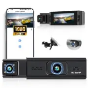 3 Channel Dash Cam Front and Rear Inside, 3.16" 1080P Dash Camera for Cars Th...