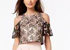 Julia Jordan Embroidered Cold Shoulder Cropped Top Mesh Pink Multi 14