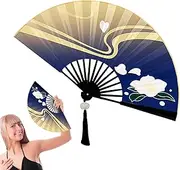 [Generic] Anime Folding Hand Fan | Handmade Anime Cooling Fan,Handmade Exquisite Pattern Anime Silk Fabric Foldable Fan For Christmas Stage Performance