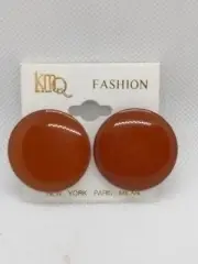 New 1980's Root Beer Lucite Large Round Button Disc Clip On Earrings