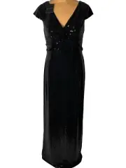 NWT ST. JOHN Knits Black Sequin Stretch Crepe Twist Front Gown Dress sz 14 $1695