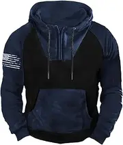 [NAKEAH] Men's Outdoor Sports Tactaical Hoodie Sweatshirt Trendy Retro American Flag Print Color Block Hoodies