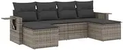 VidaXL Grey Modular Garden Sofa Set - Poly Rattan 6 Piece Patio Furniture with Cushions for Outdoor Terrace and Lounge Area - Durable and Weather-Resistant Seating