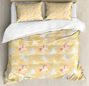 Kids Duvet Cover Set with Pillow Shams Unicorns Abstract Stars Print